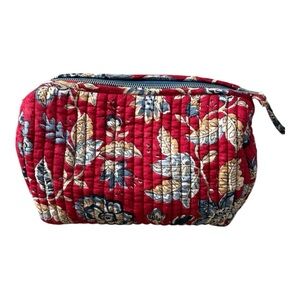 Pottery Barn Floral Travel Scarlett Quilted Cotton Toiletry Cosmetic Bag Red